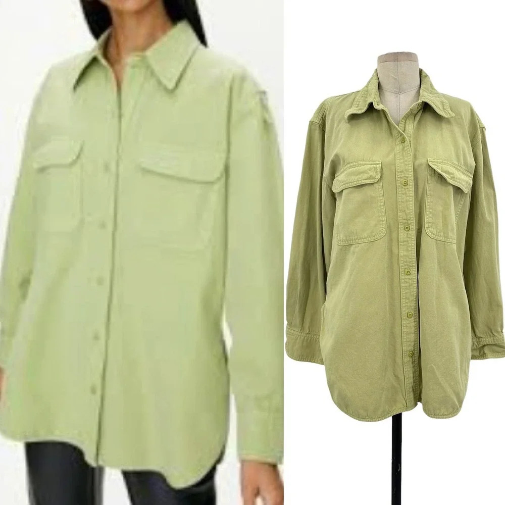 Aritzia Wilfred Free Nova Button Up Top Shacket in Birch Green Size Medium